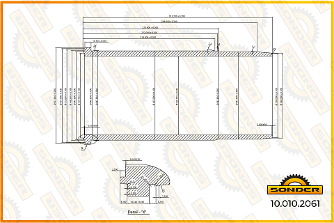 Гильза БЦ d=130.175 A=143.9 C=157.6 L=313.0 H+F=10.52+3.3 TD123E/EA/EB/EC/ED/ES Volvo F12