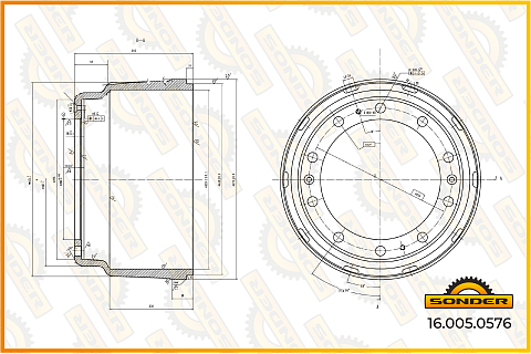 Барабан тормозной задний 420x300/230 HOWO A7 с мостами AC16